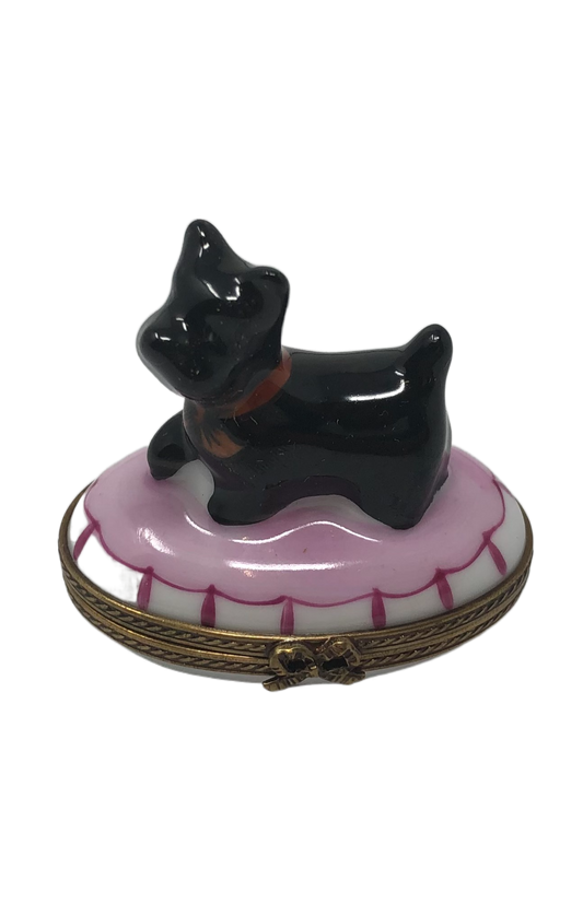 Pawsome Elegance - Hand-Painted Limoges Box with Black Dog and Red Collar