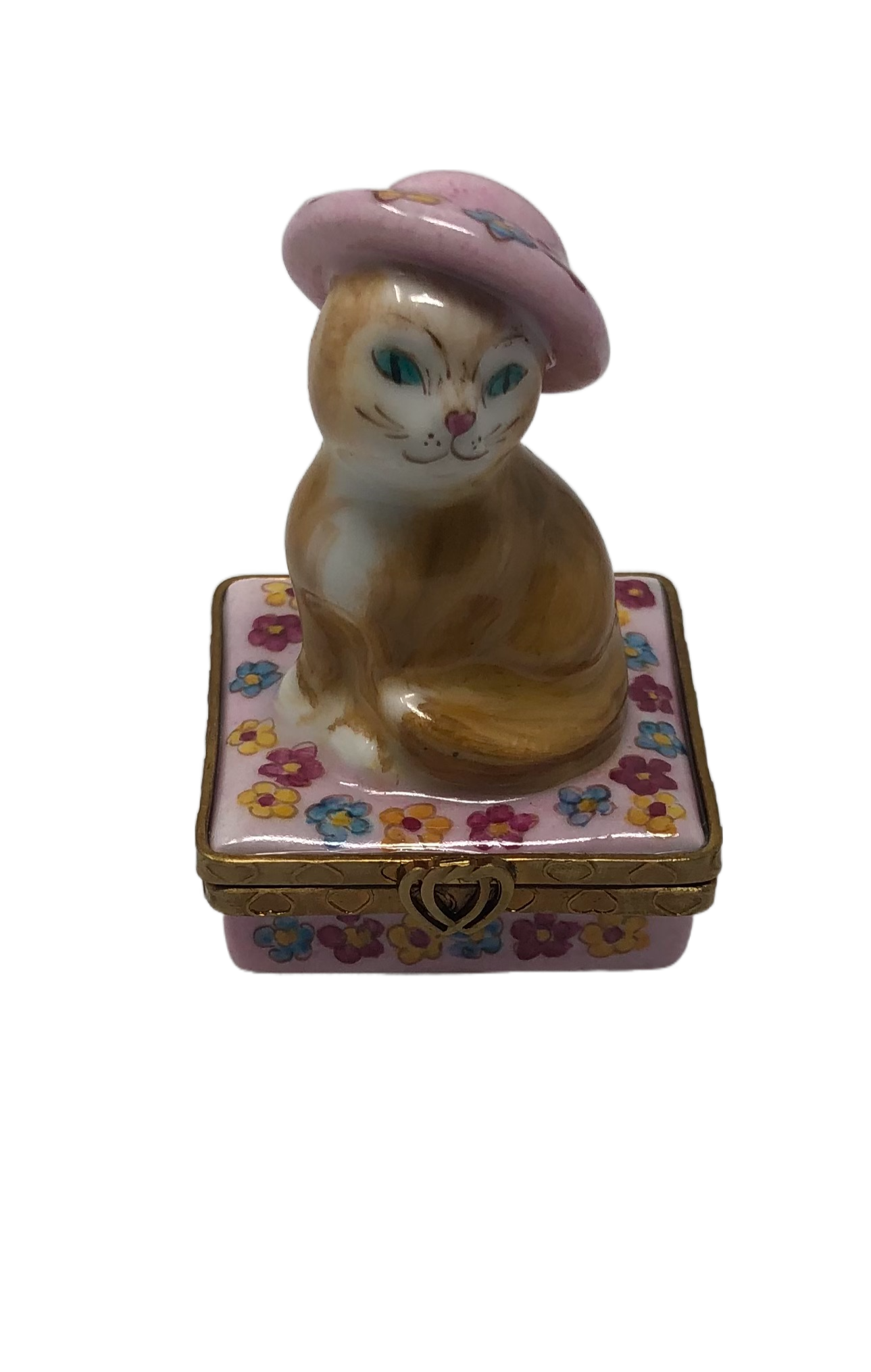Purr-fectly Chic - Limoges Box with Orange Cat and Pink Hat