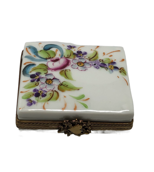 Floral Symphony - Limoges Box: Exquisite White Box with Assorted Painted Flowers