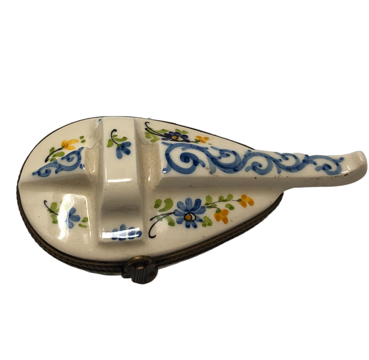 Melodic Blooms - Limoges Box: White Lute with Blue Floral Accents