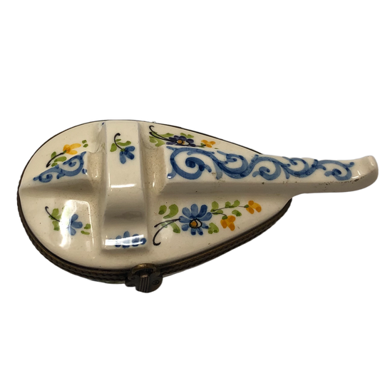 Melodic Blooms - Limoges Box: White Lute with Blue Floral Accents