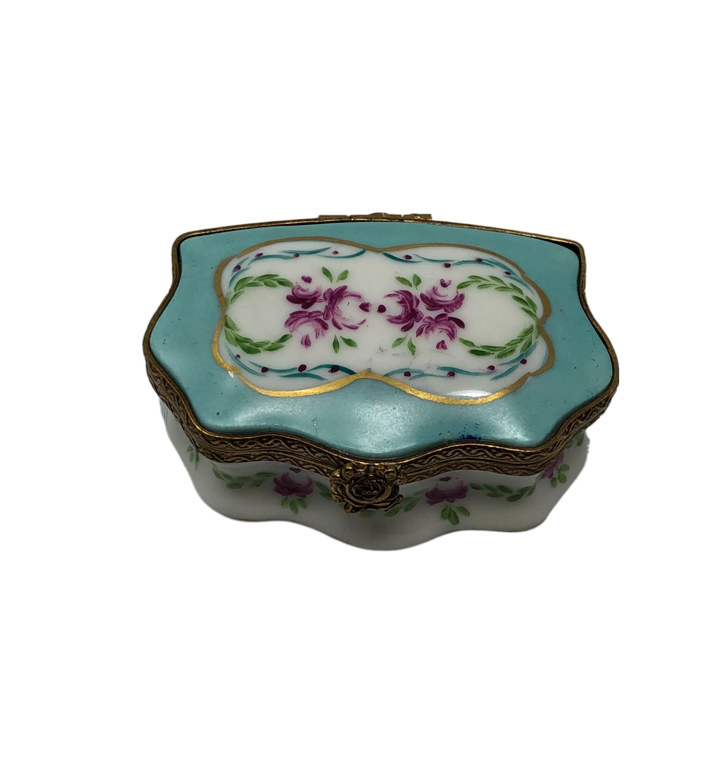 Floral Bliss - Limoges Box: Hand-Painted Blue Flower Organic Box