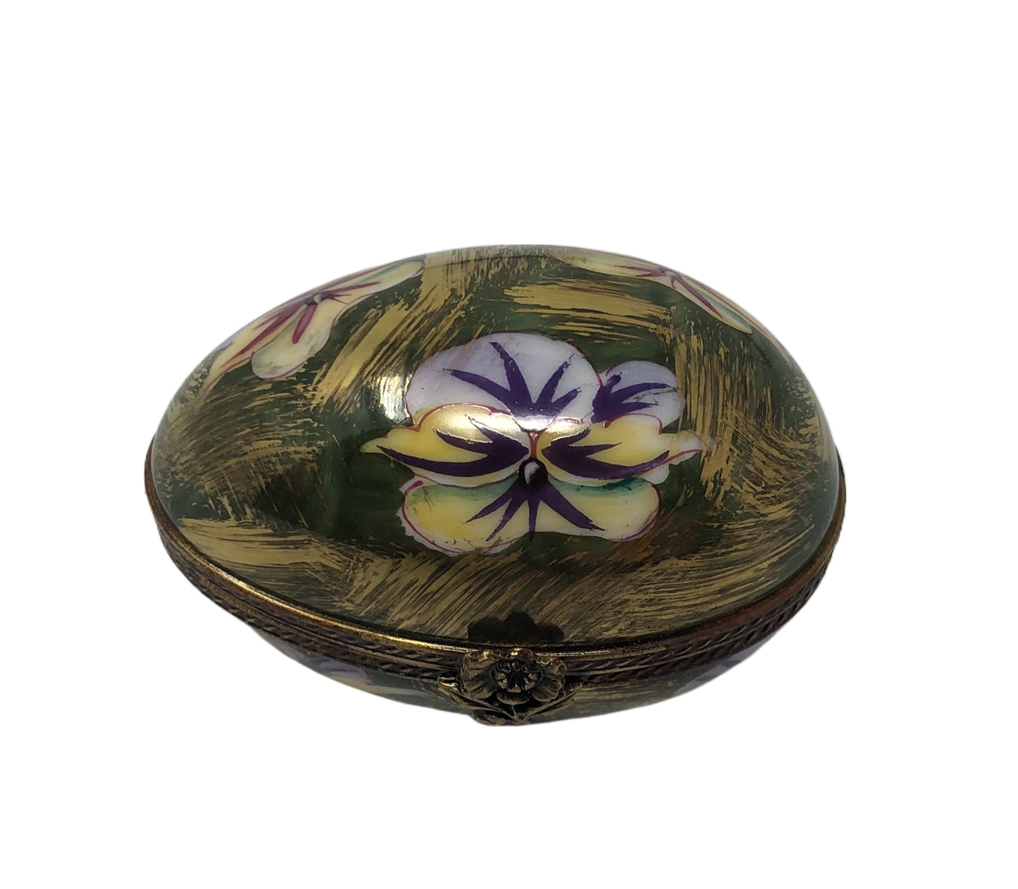 Enchanting Meadow: Green Egg Limoges Box with Floral Delight