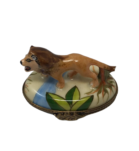 Roaring Majesty: Lion by the Riverside Limoges Box