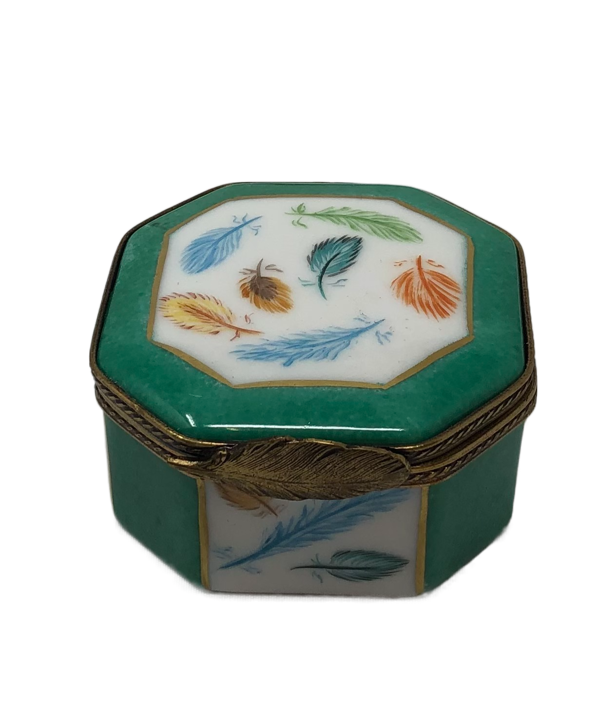 Feathered Elegance: Teal Octagon Limoges Box