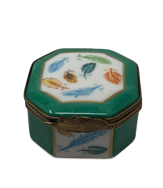 Feathered Elegance: Teal Octagon Limoges Box