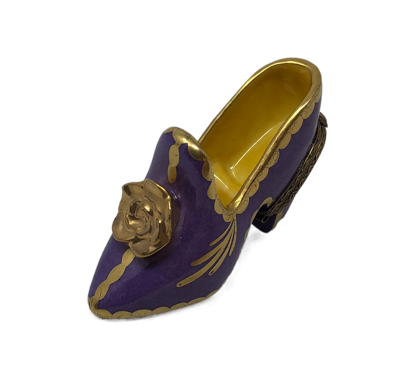 Regal Blossom: Purple and Gold Limoges Shoe Box
