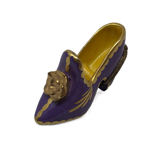 Regal Blossom: Purple and Gold Limoges Shoe Box