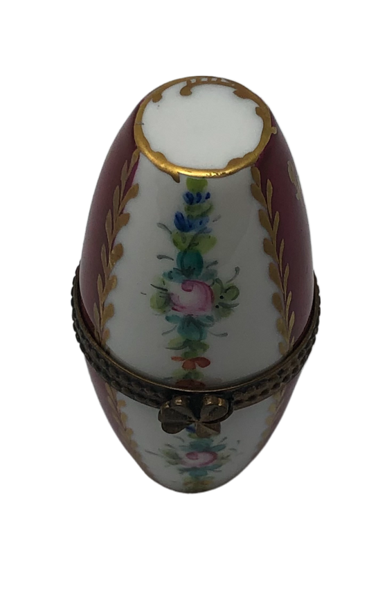 Blooming Elegance: Red and White Floral Egg Limoges Box