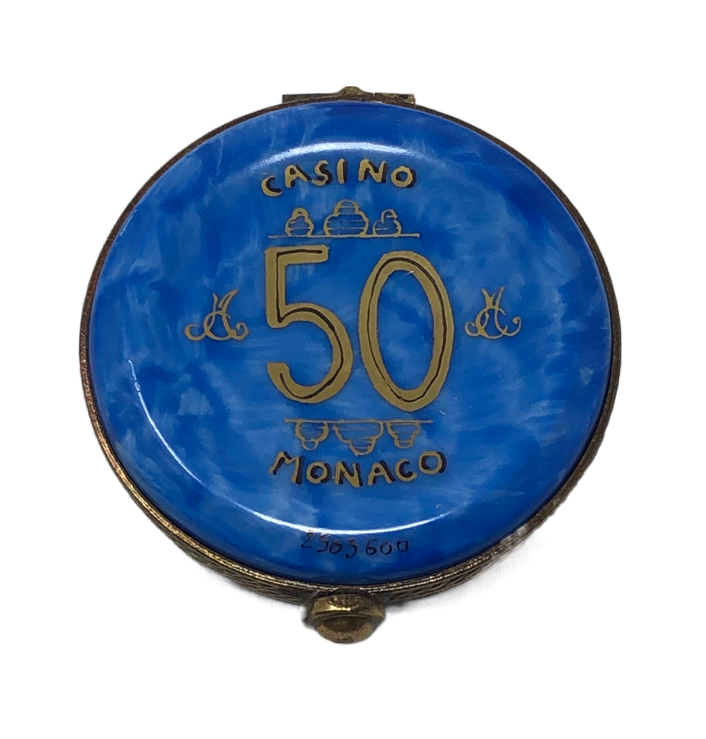 Monte Carlo Magic: Blue 50 Casino Piece Limoges Box
