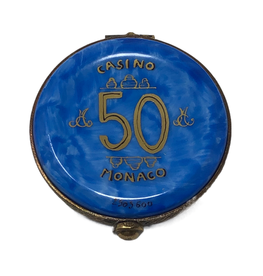 Monte Carlo Magic: Blue 50 Casino Piece Limoges Box