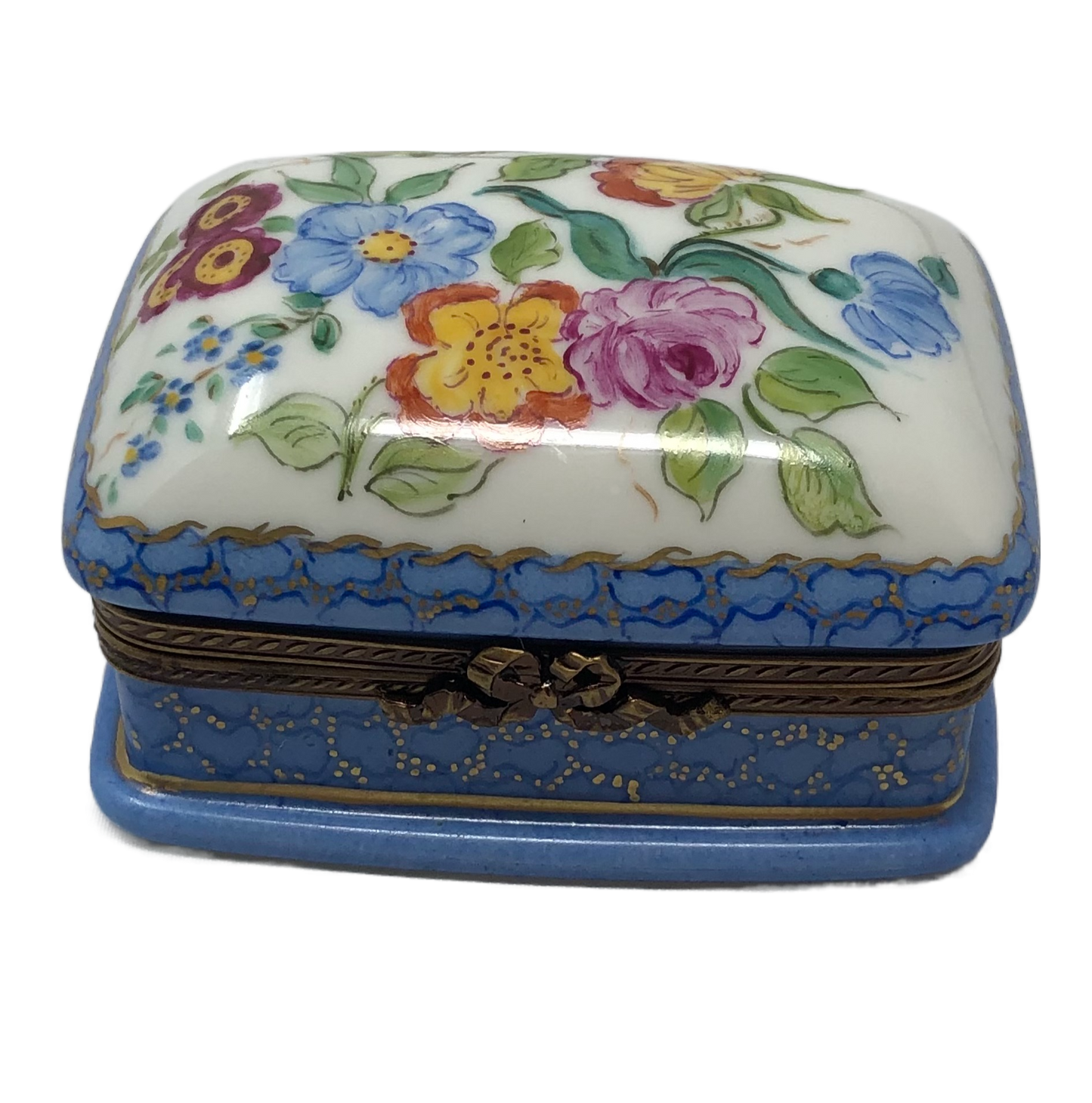 Blooming Serenity: Blue Floral Rectangle Limoges Box