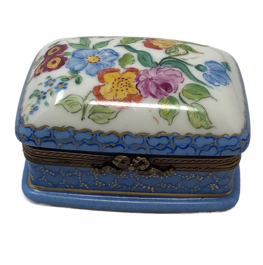 Blooming Serenity: Blue Floral Rectangle Limoges Box
