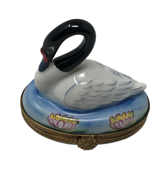 Elegance in Motion: Black and White Swan Limoges Box