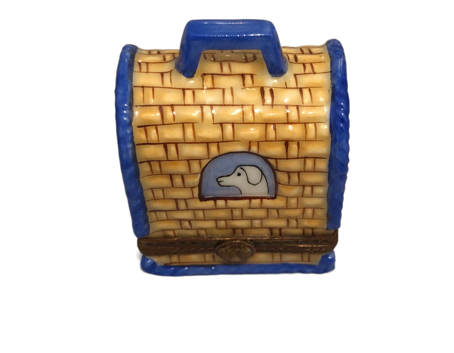 Quaint Brick Building: Hand-Painted Limoges Box with Delightful Dog Detail