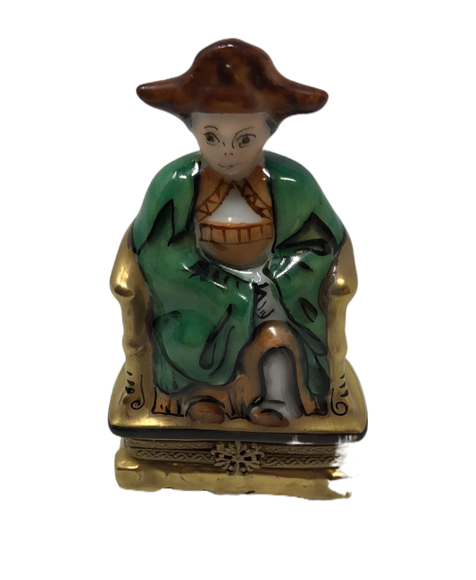 Regal Resplendence: Oriental Man on Green Throne Limoges Box