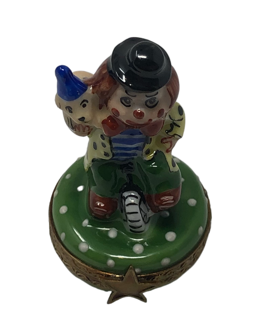 Whimsical Wonders: Limoges Box with Clown and Golden Friend