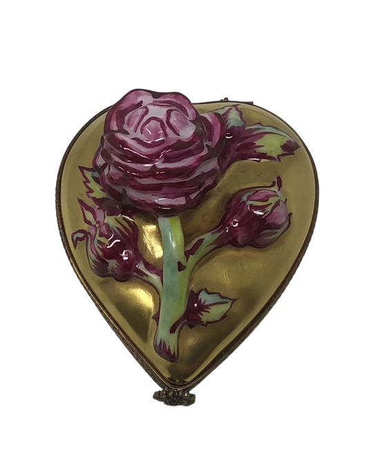 Eternal Love: Golden Heart Limoges Box with Blooming Rose