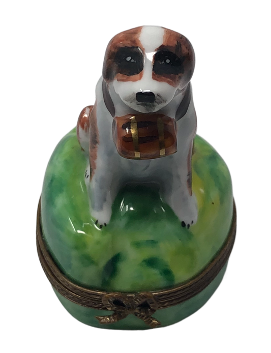 Whiskey Hound: Limoges Box with Dog and Barrel