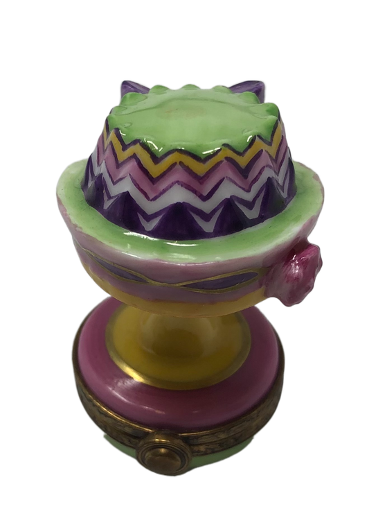 Elegance in Every Detail: Limoges Hat Holder with Teal, Purple, and Yellow Hat