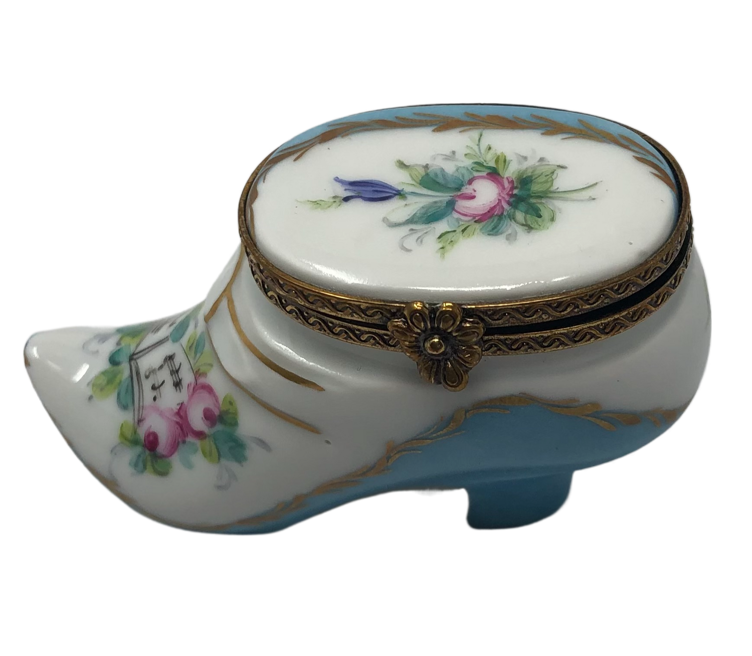 Melodic Elegance: White and Baby Blue Women's Shoe Limoges Box