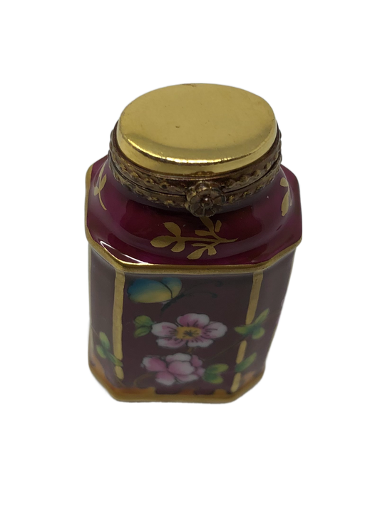 Regal Elegance: Maroon and Gold Floral Jar Limoges Box