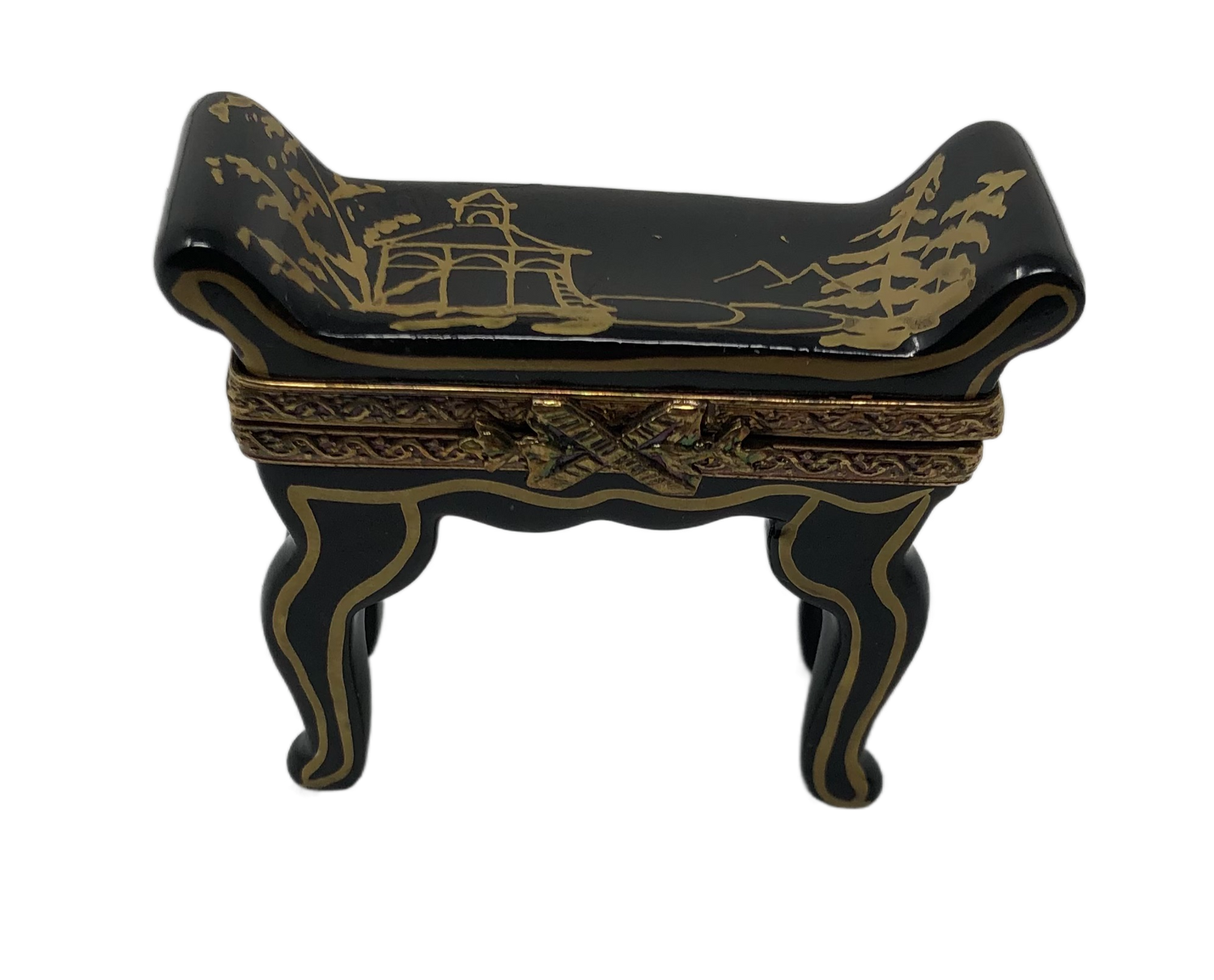 Elegant Nostalgia: English Victorian Papier Mache Bench Limoges Box