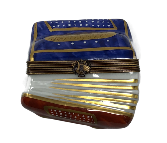 Melodic Harmony: Blue and Maroon Accordion Limoges Box