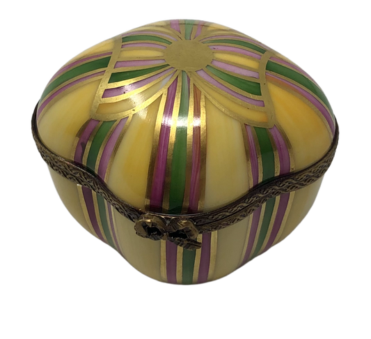 Colorful Elegance: Purple, Green, and Yellow Bowtie Limoges Box
