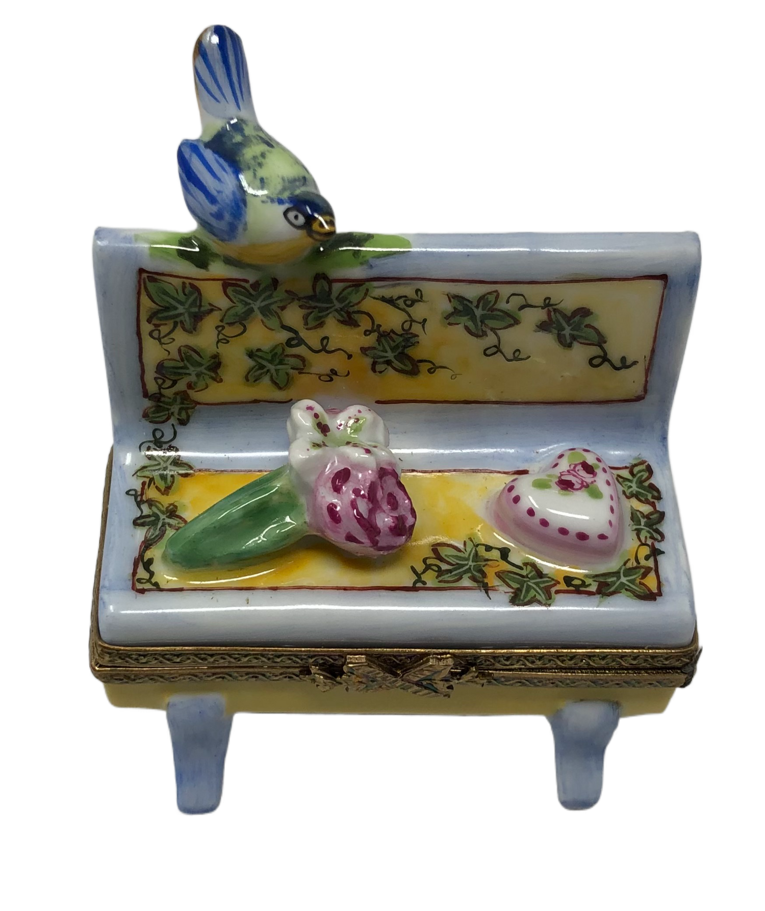 Serene Harmony: Blue Bird and Yellow Park Bench Limoges Box