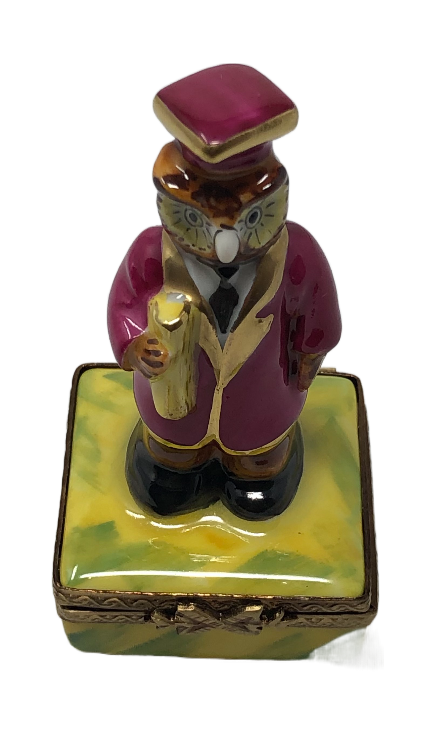 Wise Scholar: Maroon-robed Owl with Diploma Limoges Box