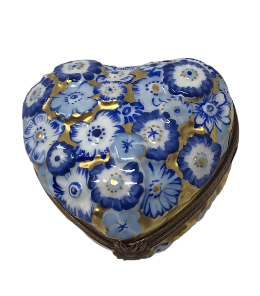 Golden Serenade: Heart of Blue Blossoms Limoges Box