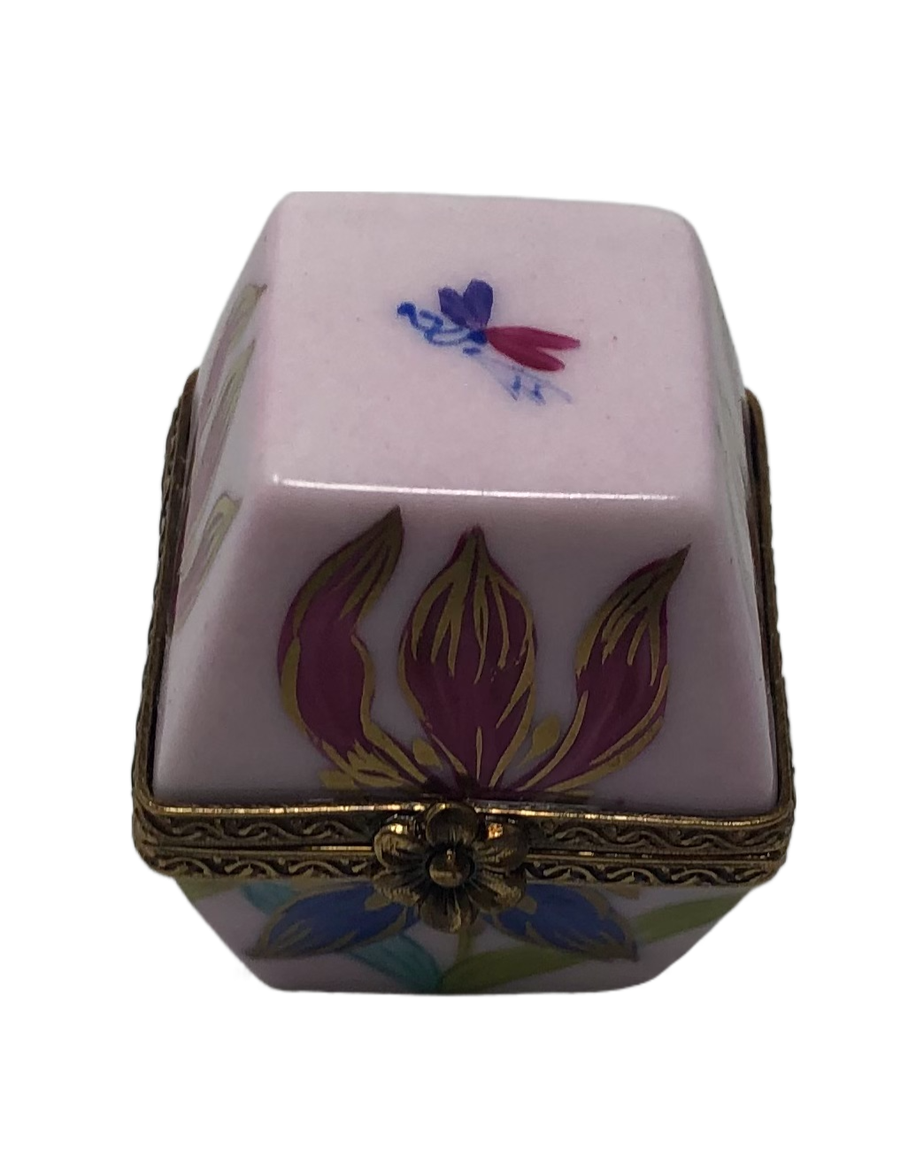 Enchanting Floral Prism: Pink Hexagonal Limoges Box