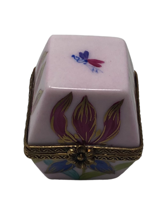 Enchanting Floral Prism: Pink Hexagonal Limoges Box