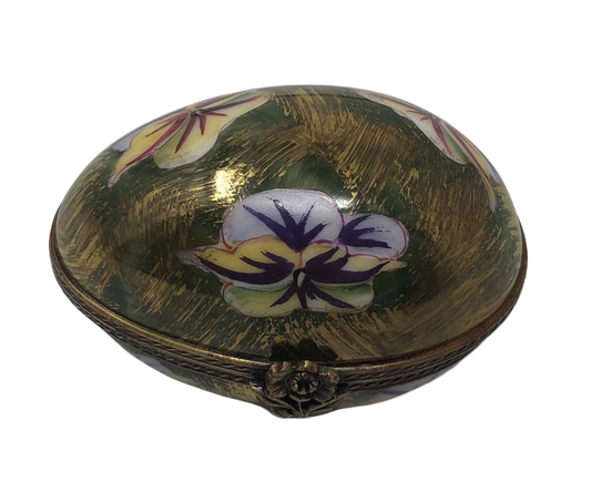 Enchanted Garden: Green and Gold Floral Egg Limoges Box