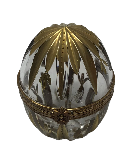 Golden Elegance: Glass Leaf Egg Limoges Box