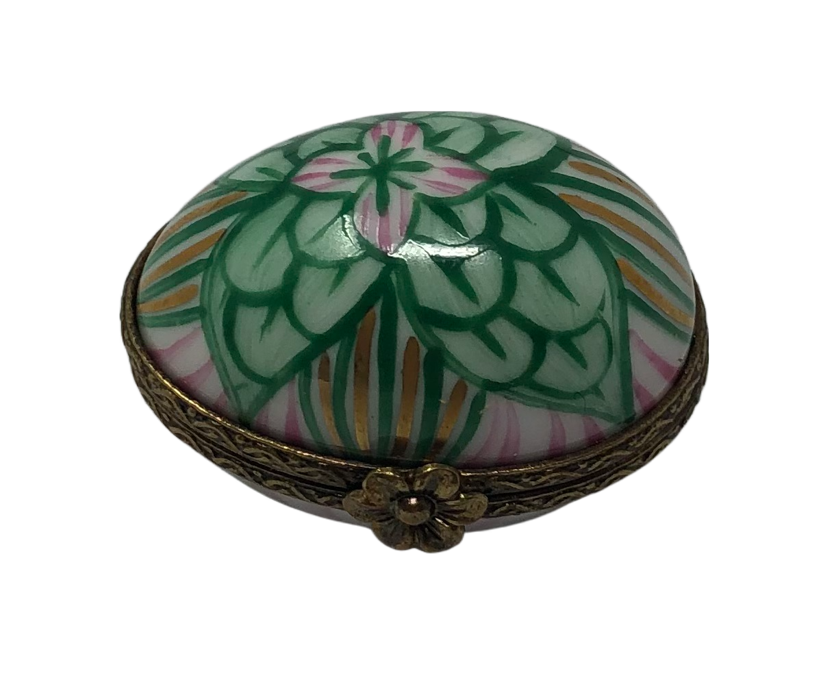 Mosaic Garden: Green and Pink Leaf Egg Limoges Box