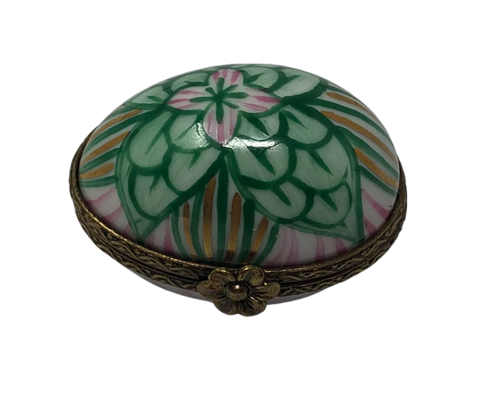 Mosaic Garden: Green and Pink Leaf Egg Limoges Box