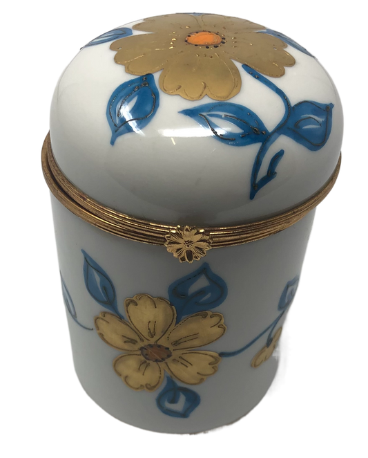 Floral Elegance: Tall Cylindrical Limoges Box
