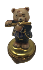 Melodic Serenade: Teddy Bear Flutist Limoges Box