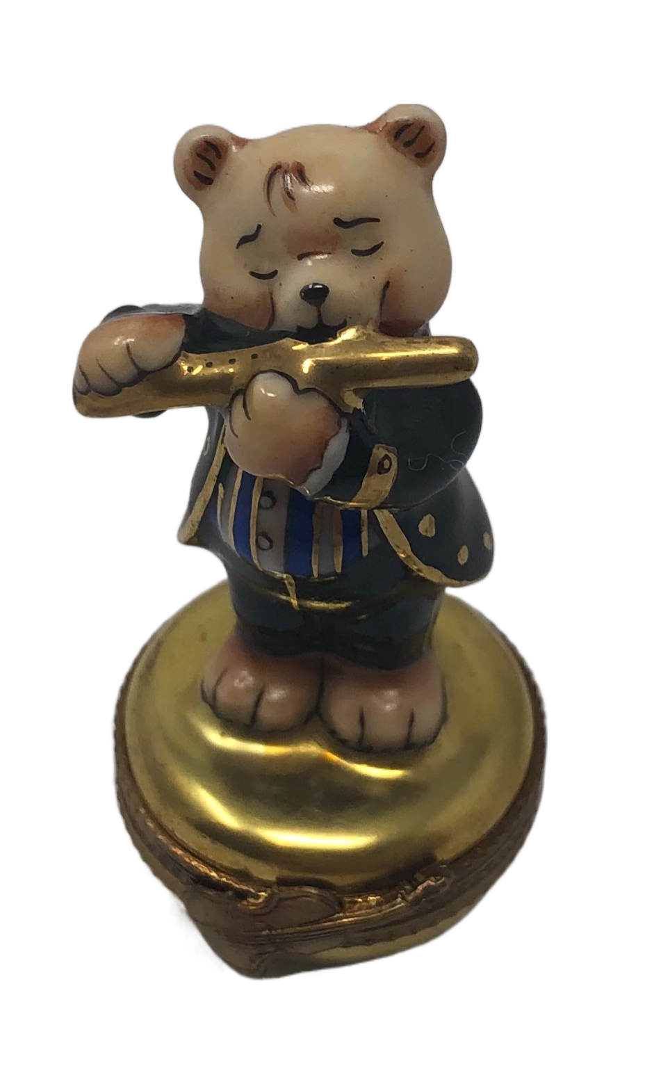 Melodic Serenade: Teddy Bear Flutist Limoges Box