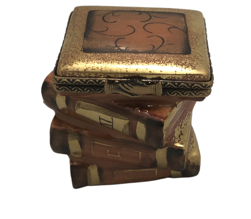 Timeless Elegance: Hand-Painted Limoges Box - A Stack of Literary Treasures