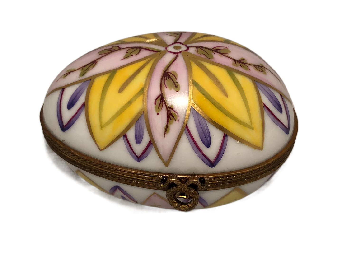 Enchanting Burst of Leaves: Hand-Painted Egg Shaped Limoges Box