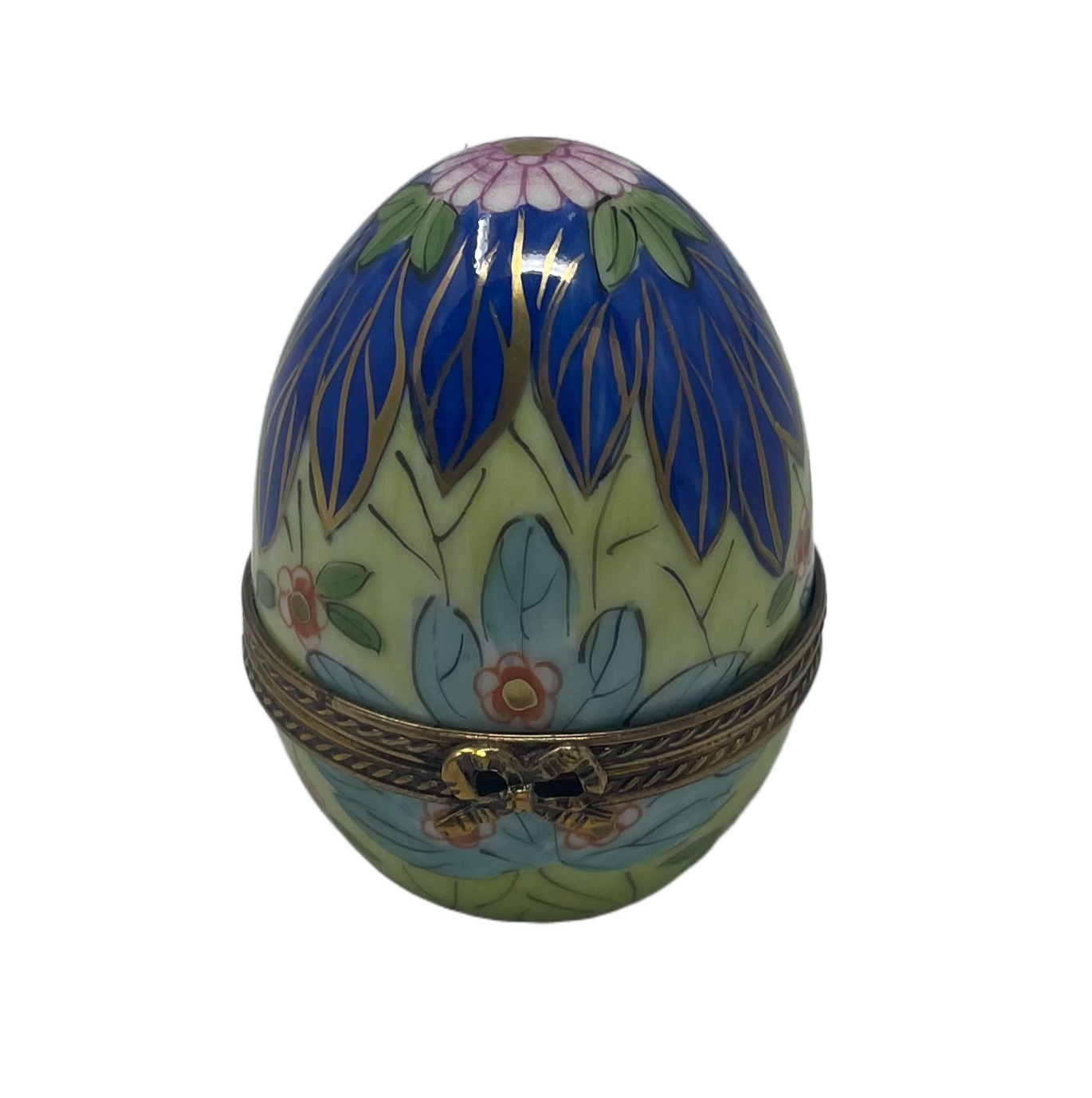Enchanting Plumage: Blue and Teal Feather Egg Limoges Box