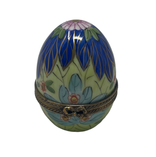 Enchanting Plumage: Blue and Teal Feather Egg Limoges Box