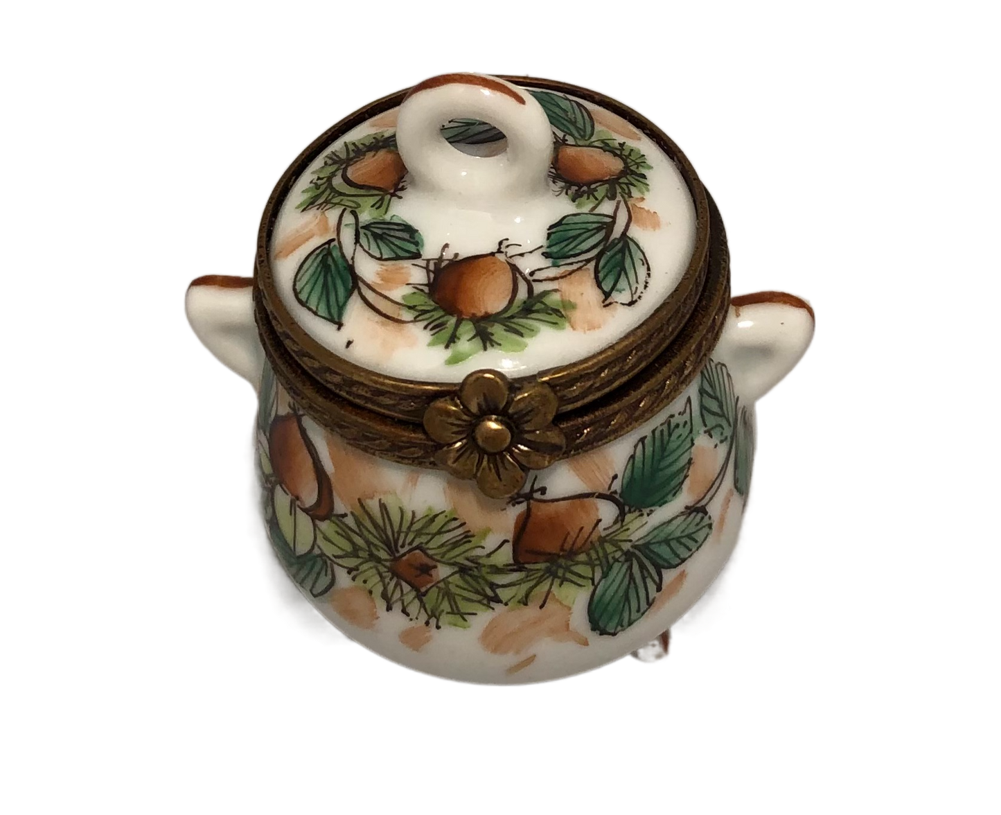 Harvest Bounty: Hand-Painted Limoges Box with Root Vegetables and Green Vine Design