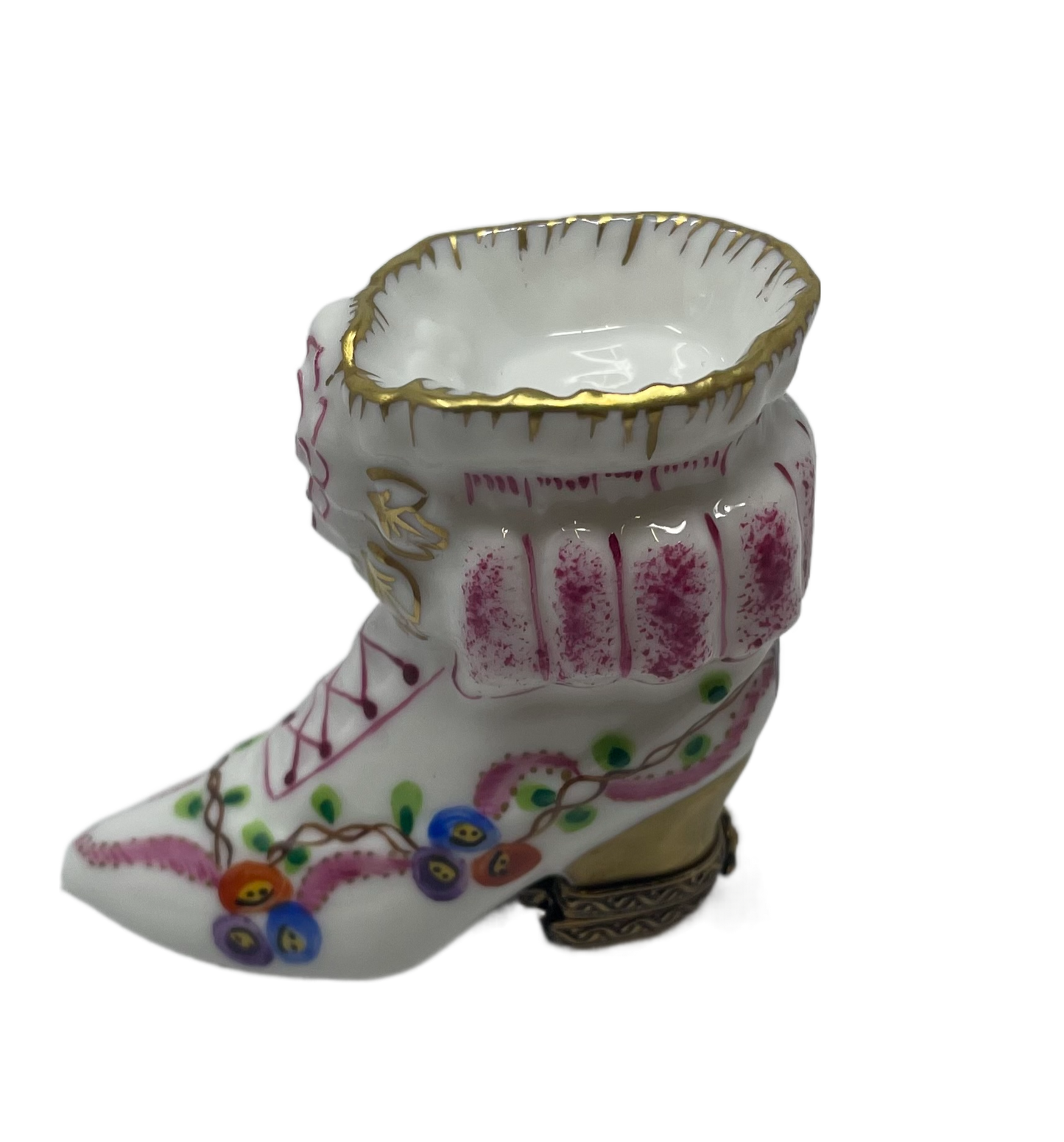 Blooming Elegance: Limoges Box in the Shape of a Floral High Top Shoe