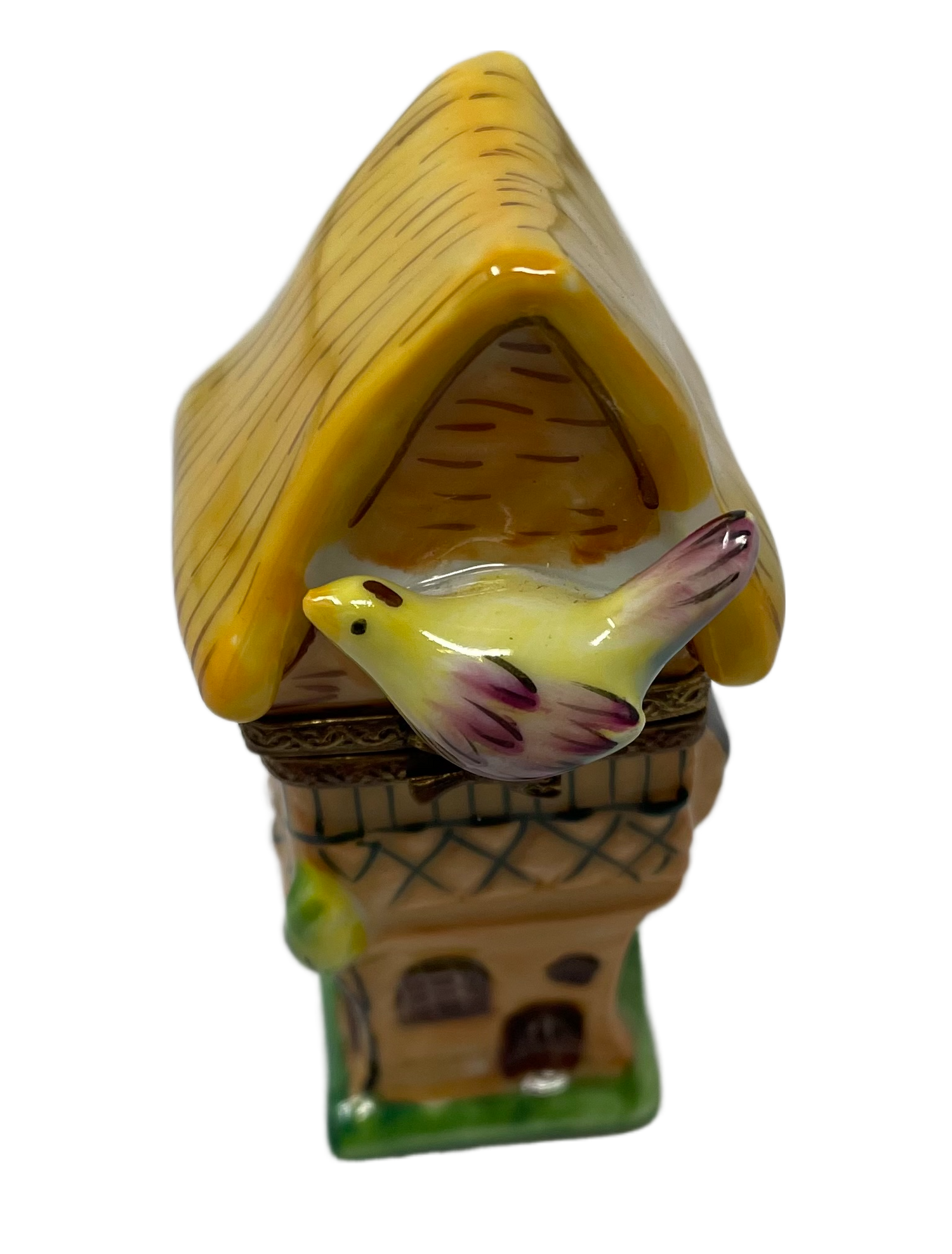 Tick-Tock Sunshine: Limoges Box of a Tall Yellow House Cuckoo Clock