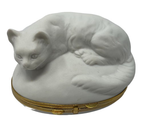 Serenity in White: Resting Cat Limoges Box