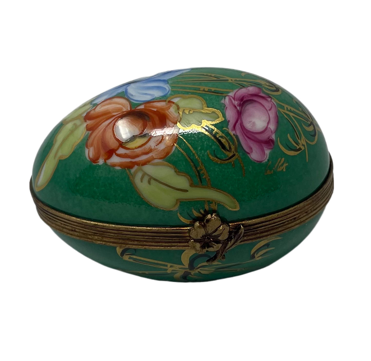 Enchanted Garden: Vibrant Green Floral Egg Limoges Box